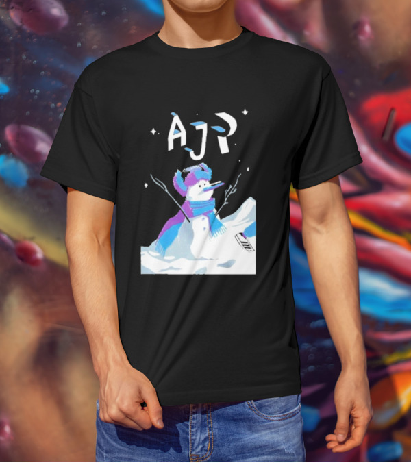AJR Snowman With Scarf And Hat In Winter Scene T-Shirt