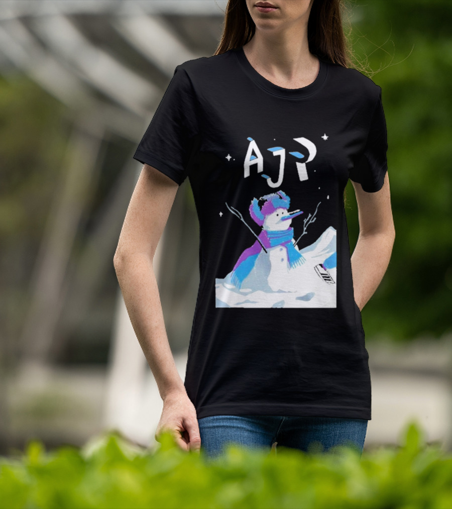 AJR Snowman With Scarf And Hat In Winter Scene T-Shirt