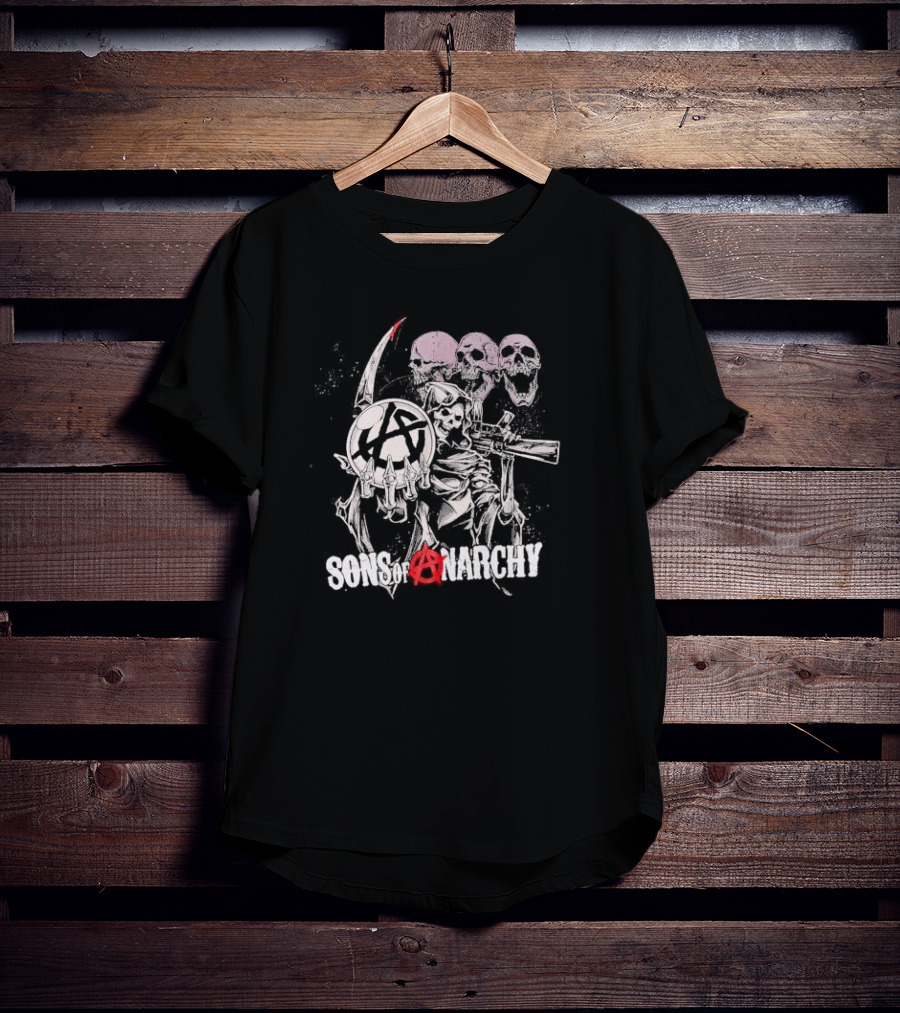 Sons Of Anarchy Grim Reaper Skulls With Scythe And Gun T-Shirt