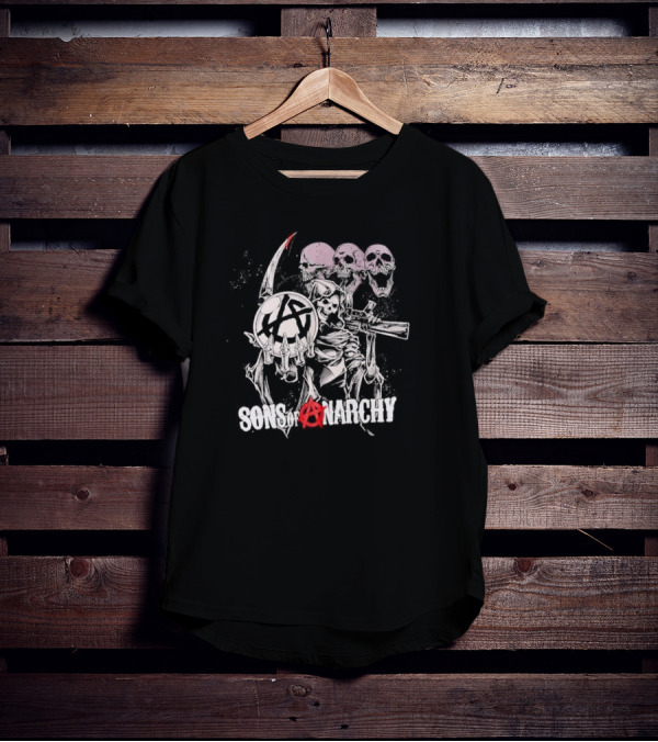 Sons Of Anarchy Grim Reaper Skulls With Scythe And Gun T-Shirt