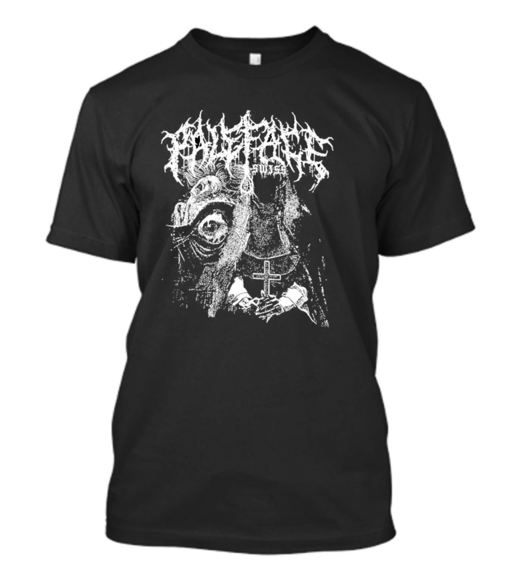 Paleface Swiss Orphan Monochrome Cross And Veiled Figure With Distorted Face T-Shirt