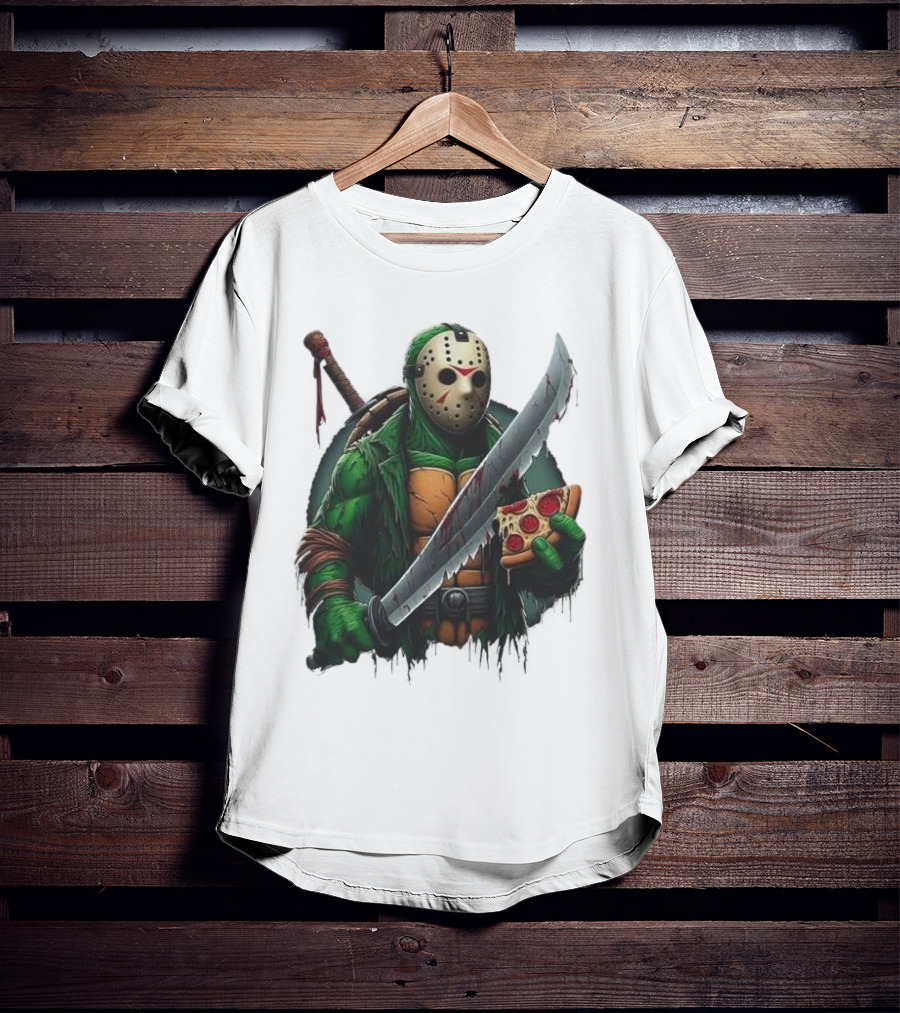 Jason Voorhees Ninja Turtle Pizza Swordsman Crossover T-Shirt