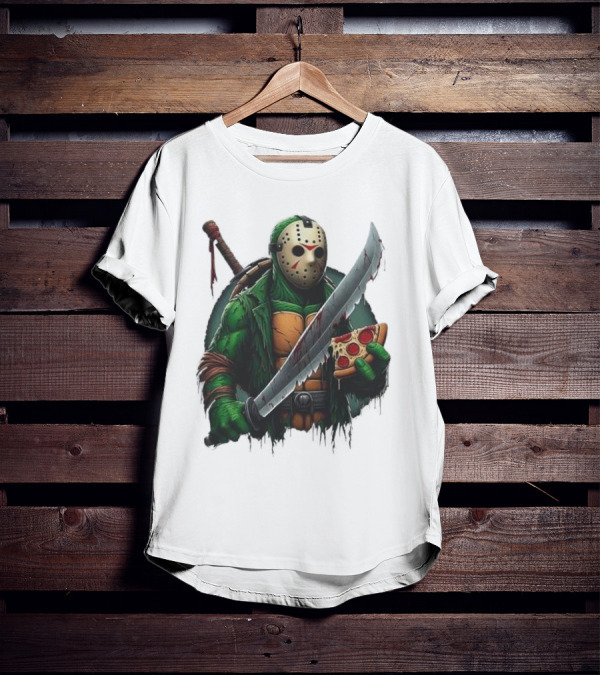 Jason Voorhees Ninja Turtle Pizza Swordsman Crossover T-Shirt
