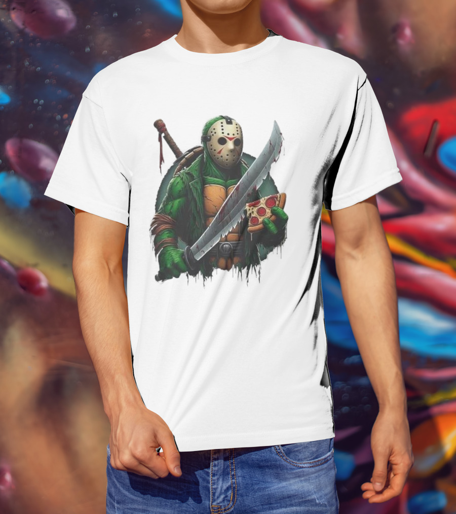Jason Voorhees Ninja Turtle Pizza Swordsman Crossover T-Shirt