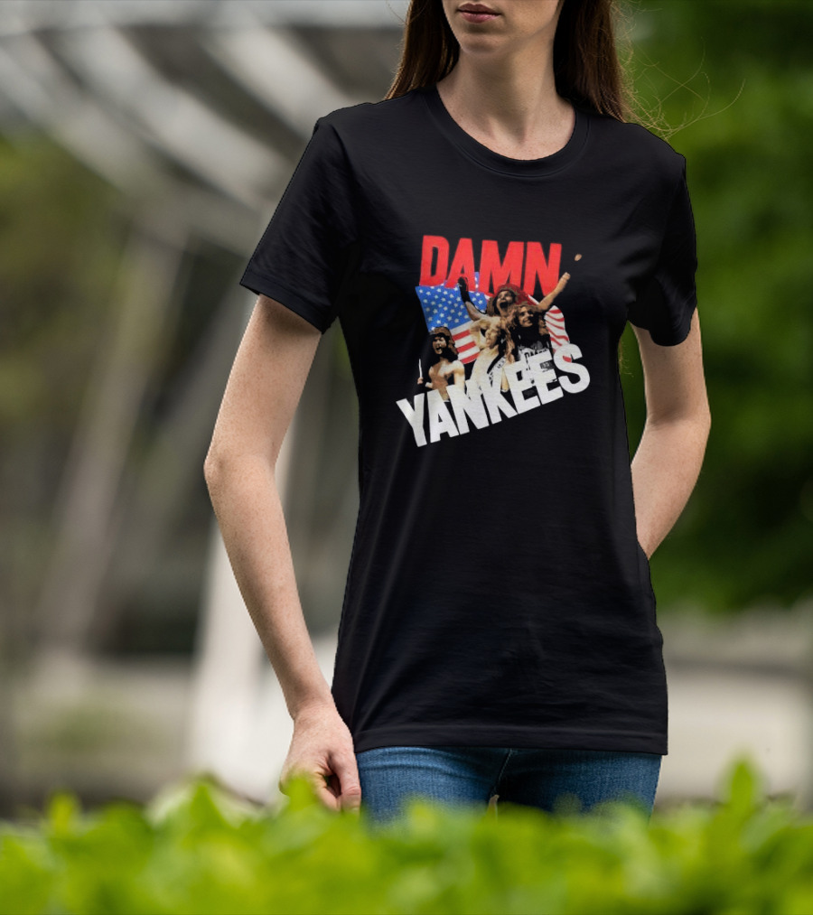 Damn Yankees Band With American Flag Background T-Shirt