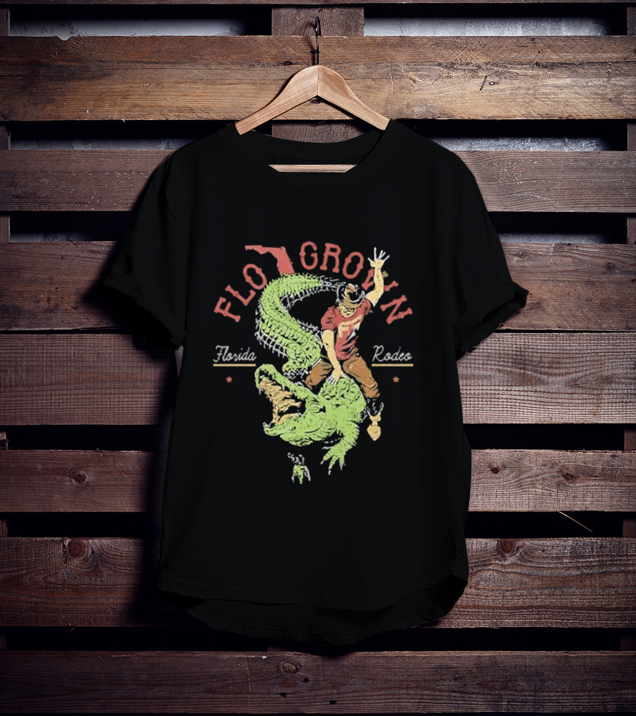 FLO GROWN Florida Rodeo Cowboy Riding Alligator T-Shirt