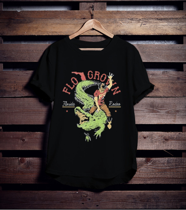 FLO GROWN Florida Rodeo Cowboy Riding Alligator T-Shirt