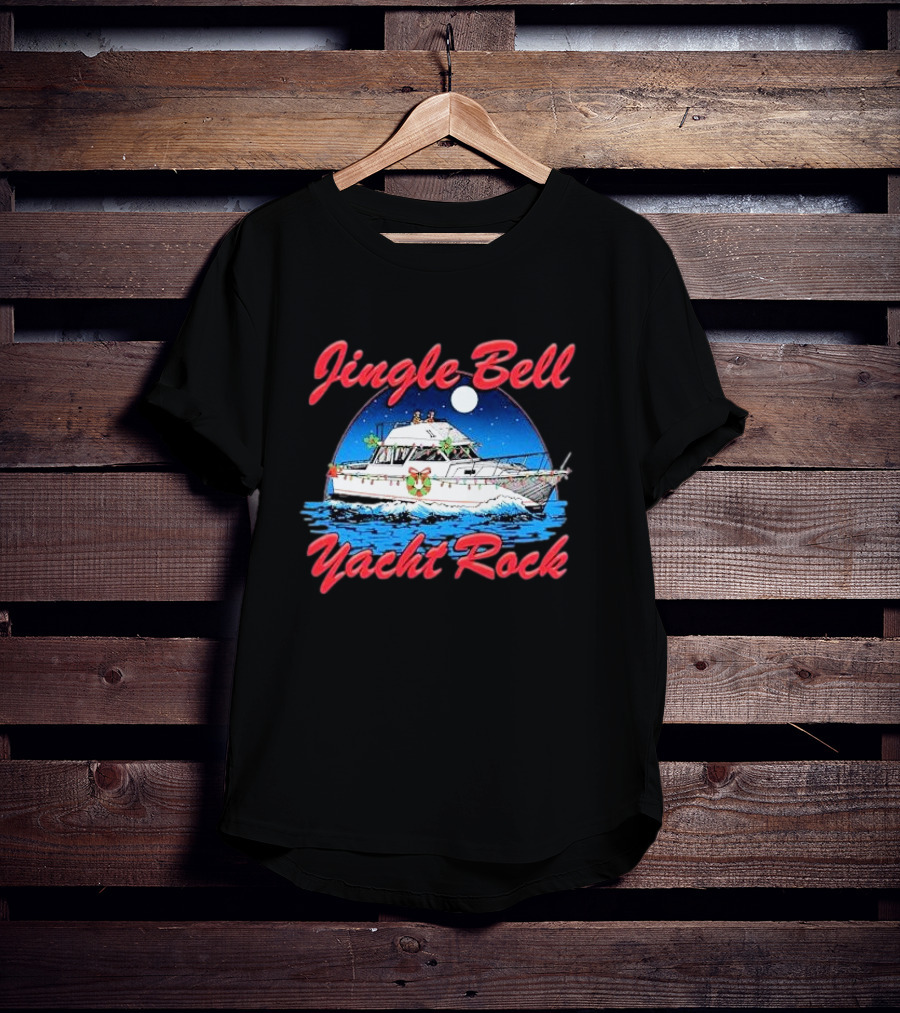 Jingle Bell Yacht Rock Christmas Boat With Holiday Wreath And Lights T-Shirt