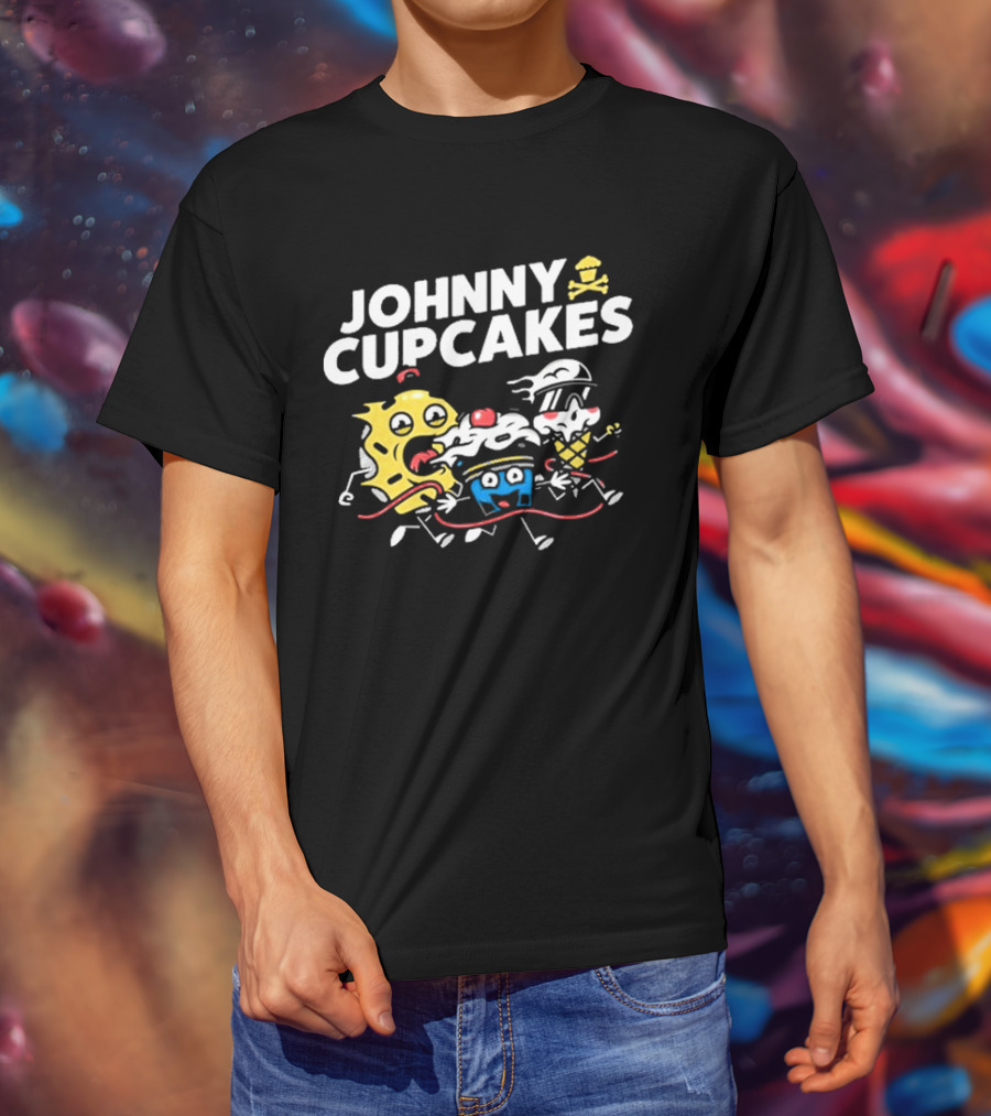 Johnny Cupcakes Candy Characters Racing Fun Austin TX Conference Alley T-Shirt