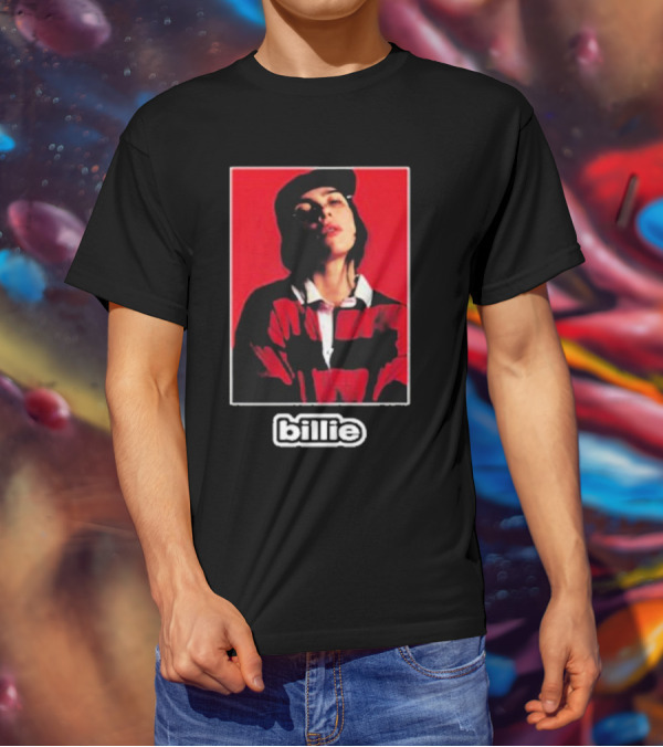 Billie Eilish Red Black Striped Shirt Photo Billie T-Shirt