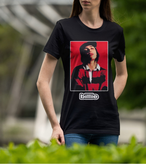 Billie Eilish Red Black Striped Shirt Photo Billie T-Shirt