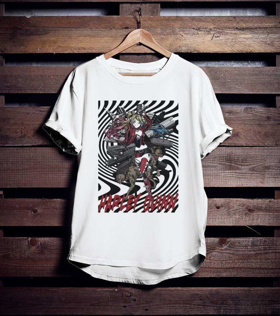 HARLEY QUINN Black And White Spiral With Hyenas T-Shirt