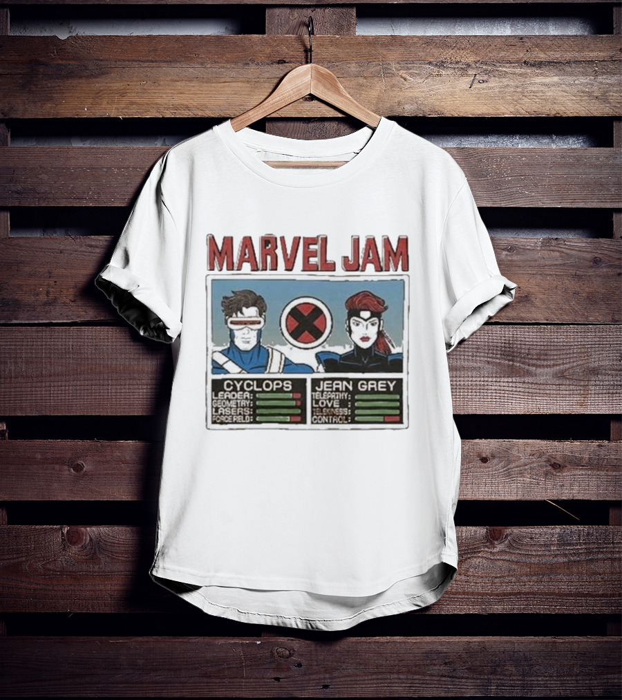 Marvel Jam Cyclops Jean Grey X-Men Character Stats T-Shirt