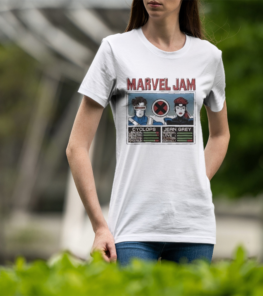 Marvel Jam Cyclops Jean Grey X-Men Character Stats T-Shirt