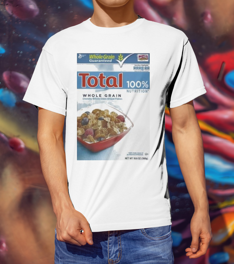 Total 100% Nutrition Whole Grain Crunchy Wheat Flakes Breakfast Cereal Box T-Shirt