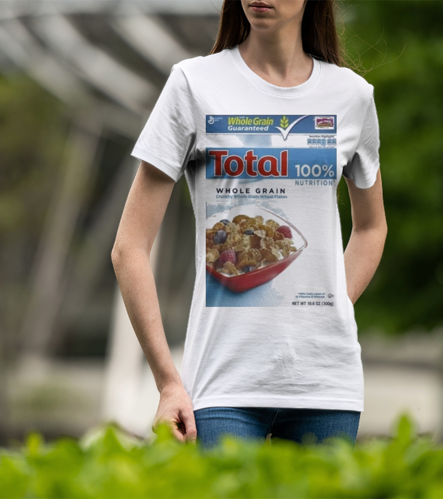 Total 100% Nutrition Whole Grain Crunchy Wheat Flakes Breakfast Cereal Box T-Shirt