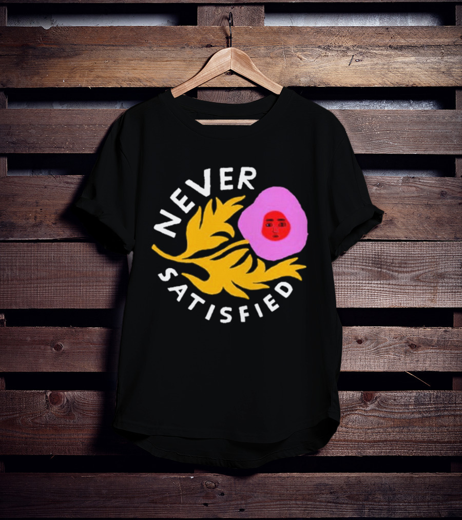 Never Satisfied Pink Mask Face With Yellow Leaves T-Shirt