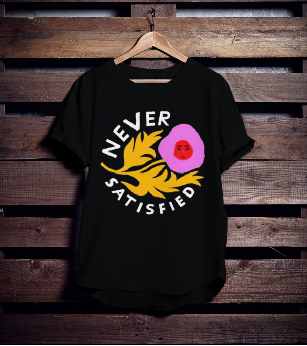 Never Satisfied Pink Mask Face With Yellow Leaves T-Shirt