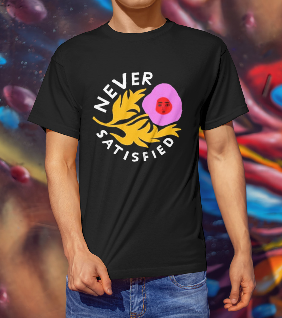 Never Satisfied Pink Mask Face With Yellow Leaves T-Shirt