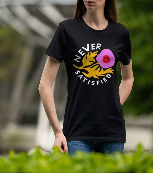 Never Satisfied Pink Mask Face With Yellow Leaves T-Shirt