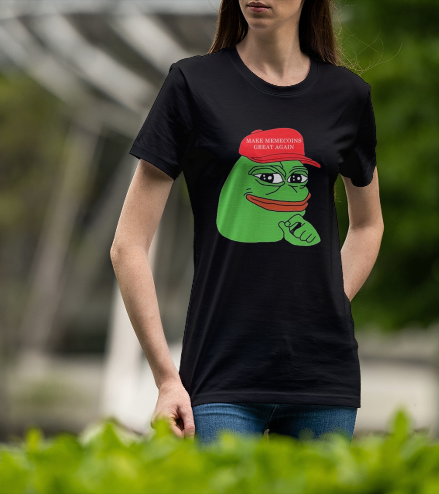 Pepe Make Memecoins Great Again Red Hat Meme Character T-Shirt