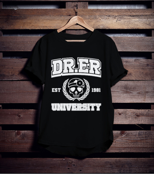 DR. ER University Est 1981 Skull With Medical Laurel Emblem T-Shirt
