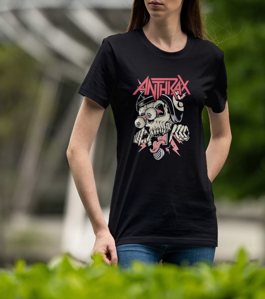 Anthrax Skull With Exploding Eyes And Microphone T-Shirt