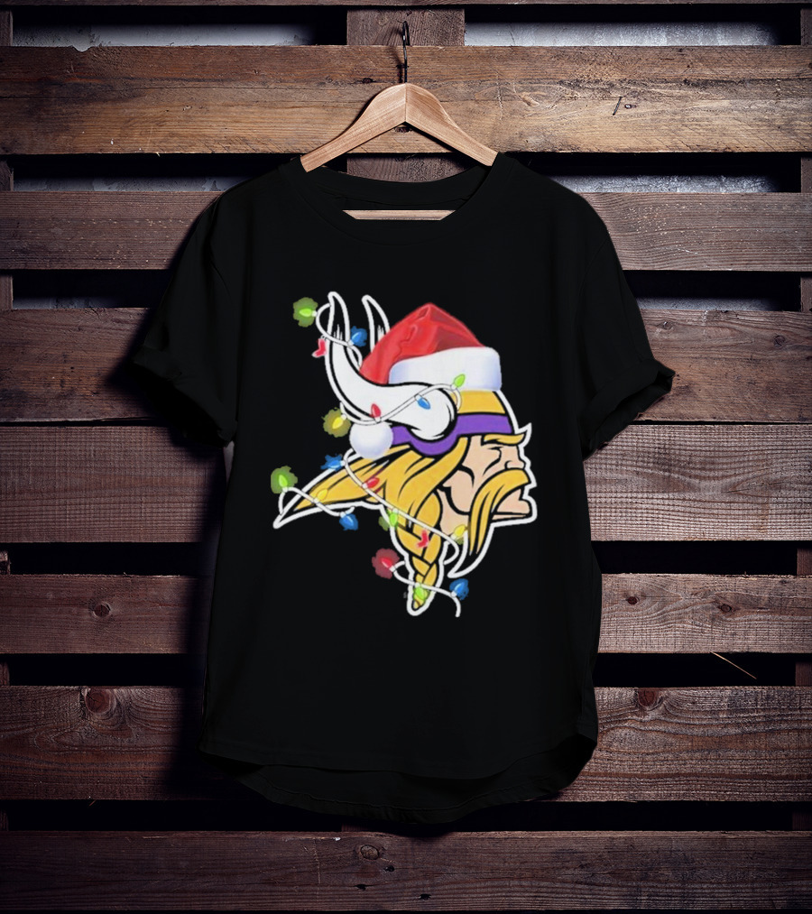 Minnesota Vikings Merry Christmas 2D Santa Hat Lights T-Shirt