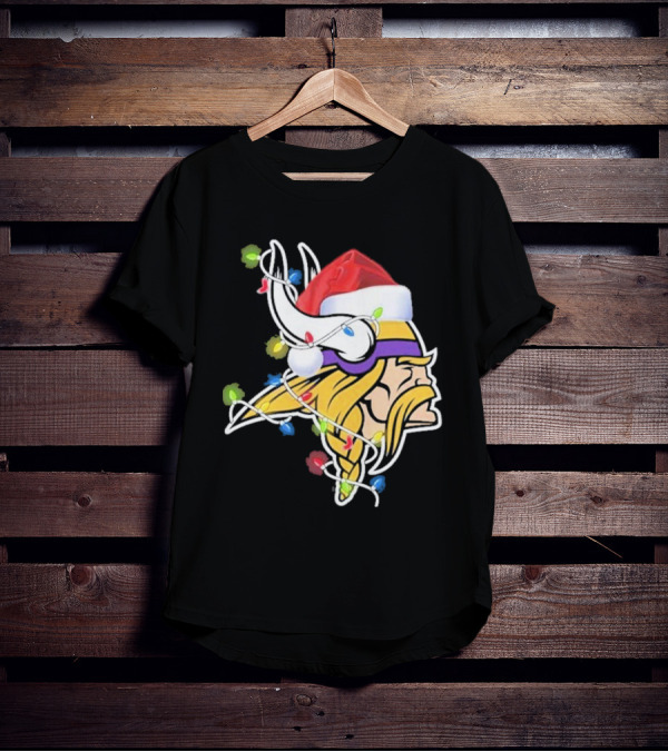 Minnesota Vikings Merry Christmas 2D Santa Hat Lights T-Shirt