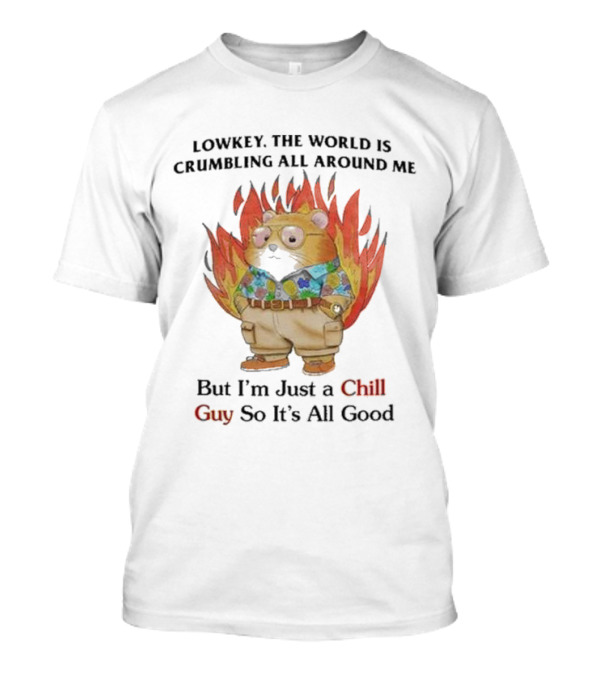 Chill Guy With World Crumbling Fire Background T-Shirt