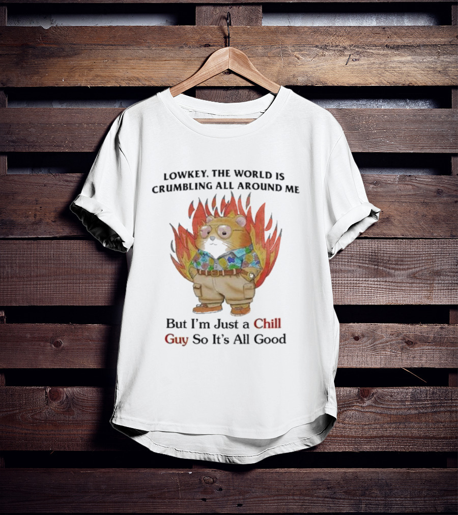 Chill Guy With World Crumbling Fire Background T-Shirt