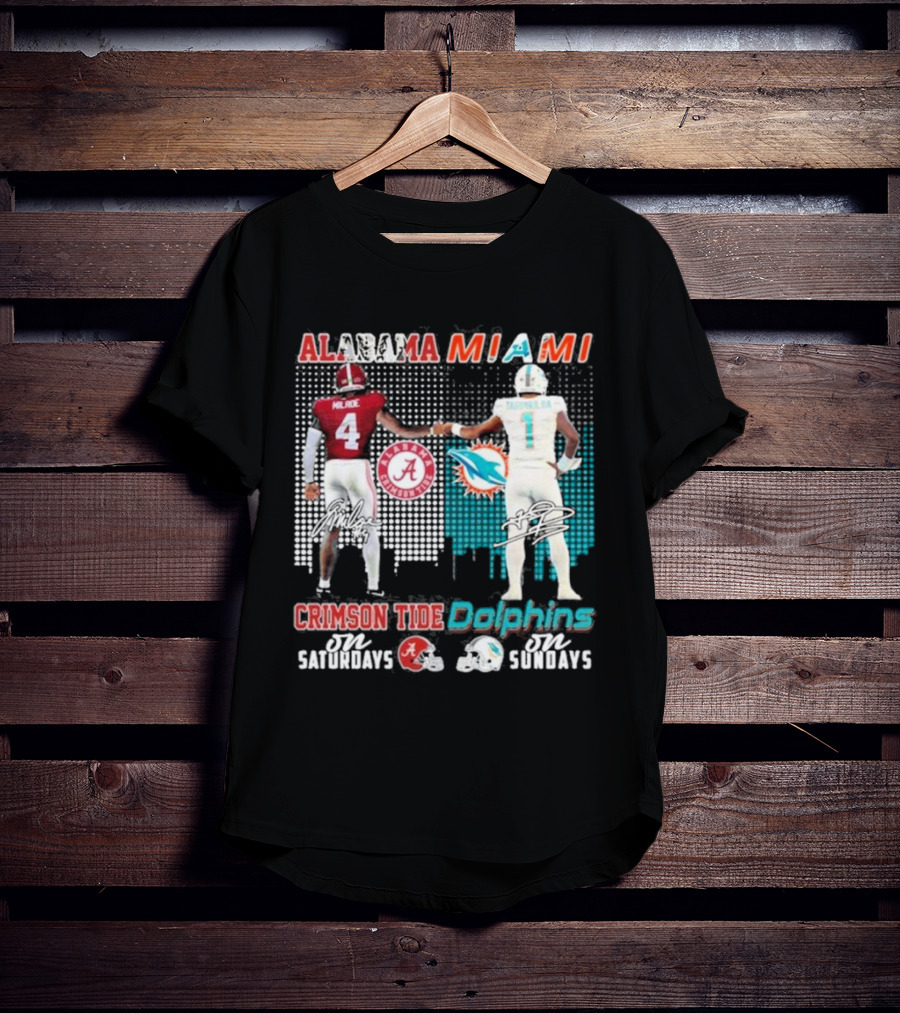 Alabama Miami Crimson Tide Saturdays Dolphins Sundays T-Shirt