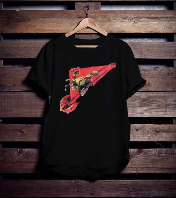 Arcane Ambessa Warrior Riding Battle Axe On Red Triangular Path T-Shirt
