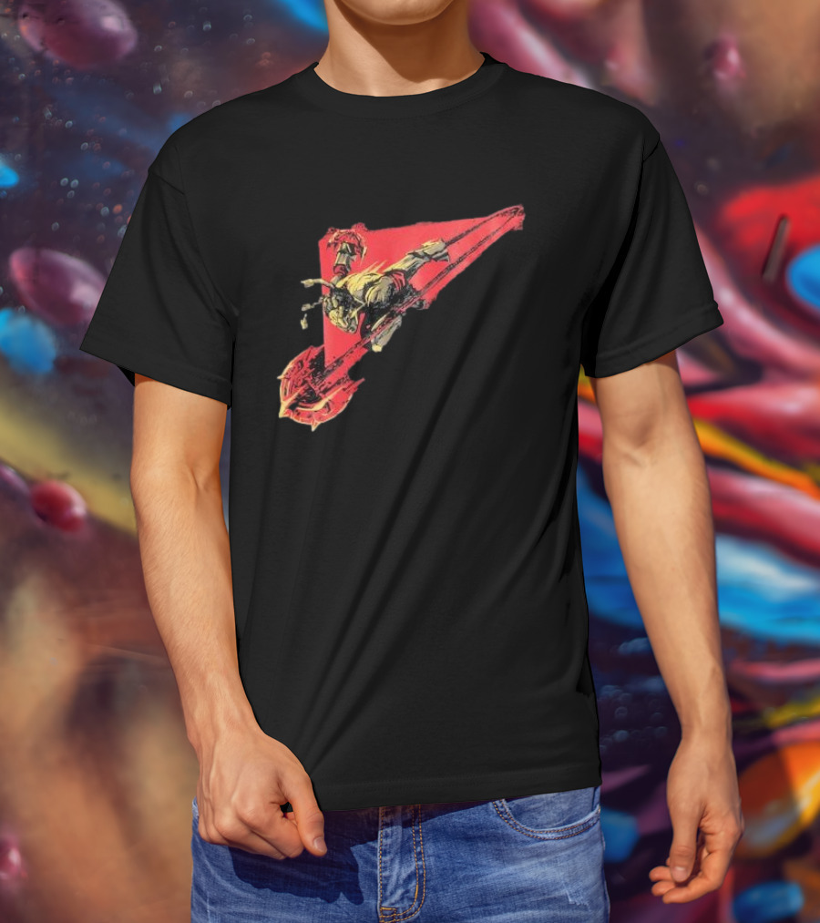 Arcane Ambessa Warrior Riding Battle Axe On Red Triangular Path T-Shirt