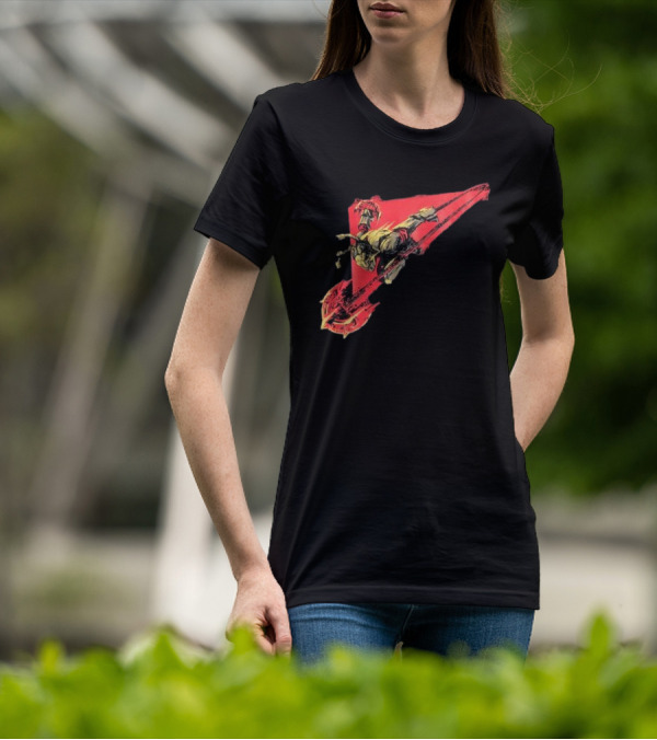 Arcane Ambessa Warrior Riding Battle Axe On Red Triangular Path T-Shirt