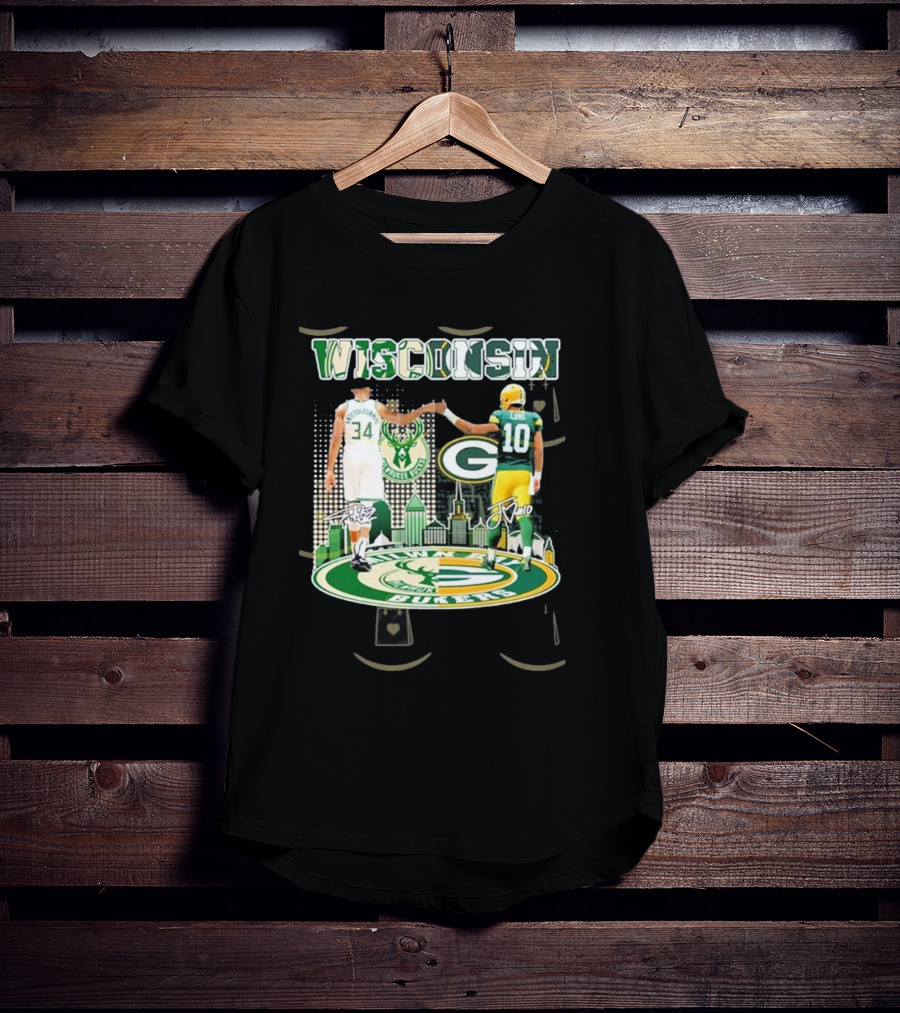 Wisconsin Milwaukee Bucks Green Bay Packers Iconic Duo Signature T-Shirt