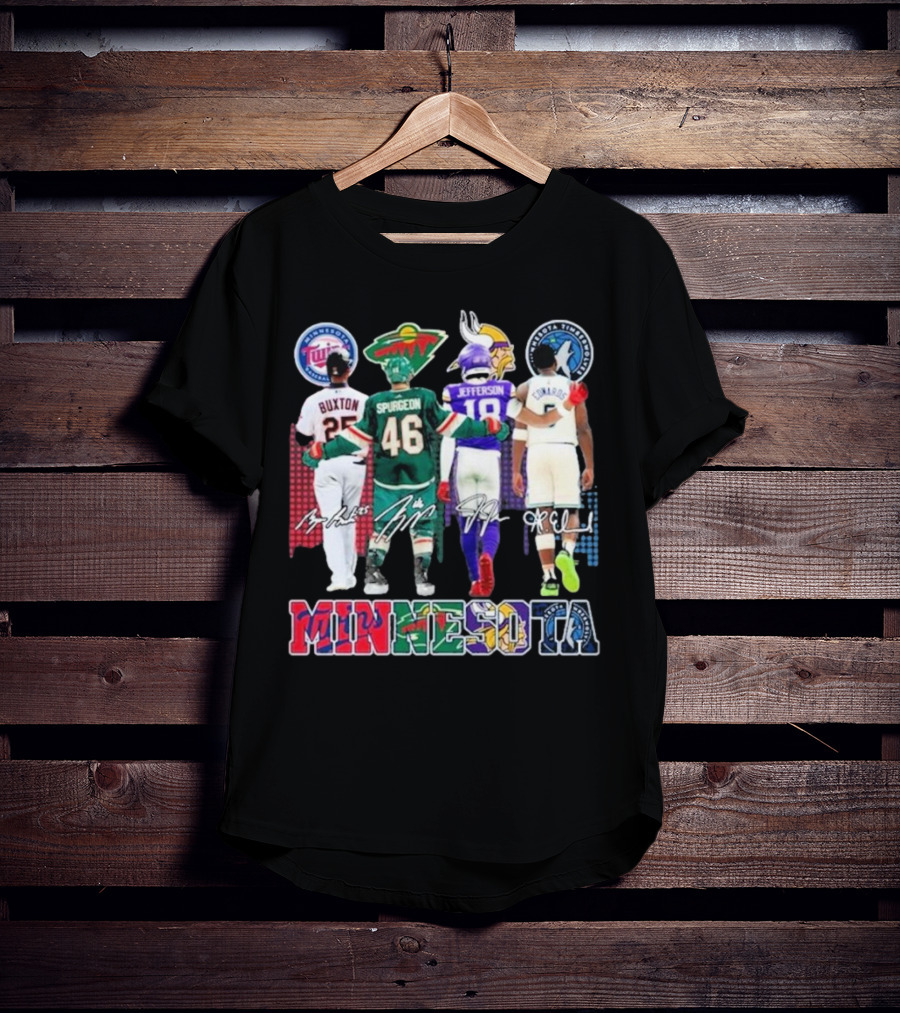 Minnesota Twins Buxton Minnesota Wild Spurgeon Minnesota Vikings Jefferson Minnesota Timberwolves Edwards Signature T-Shirt