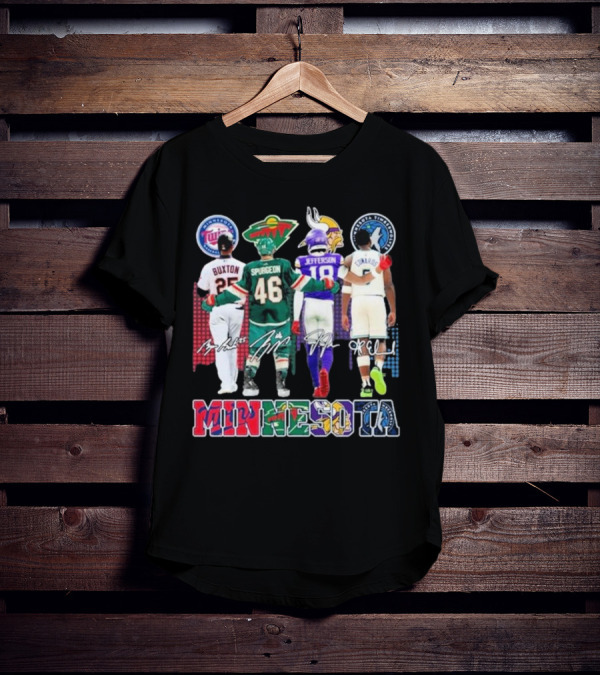 Minnesota Twins Buxton Minnesota Wild Spurgeon Minnesota Vikings Jefferson Minnesota Timberwolves Edwards Signature T-Shirt