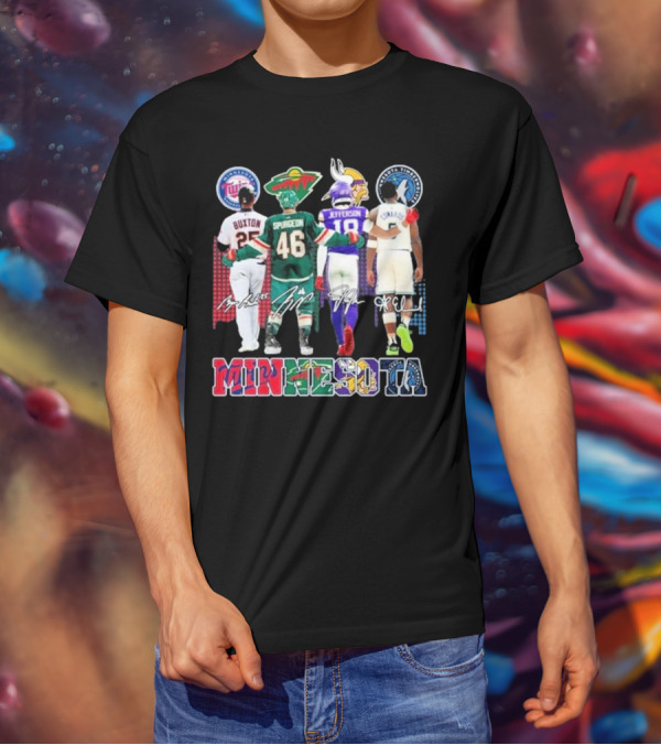 Minnesota Twins Buxton Minnesota Wild Spurgeon Minnesota Vikings Jefferson Minnesota Timberwolves Edwards Signature T-Shirt