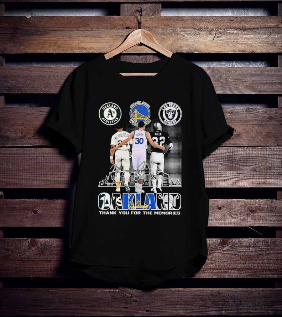 Oakland Athletics Warriors Raiders Henderson Curry Allen Thank You For The Memories T-Shirt