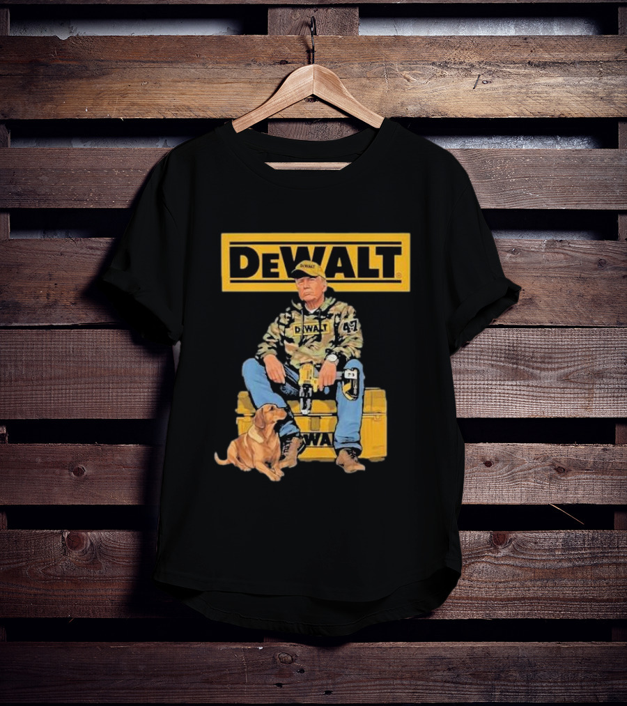 DEWALT Toolbox Camouflage Jacket 47 Sitting On Toolbox With Dog T-Shirt