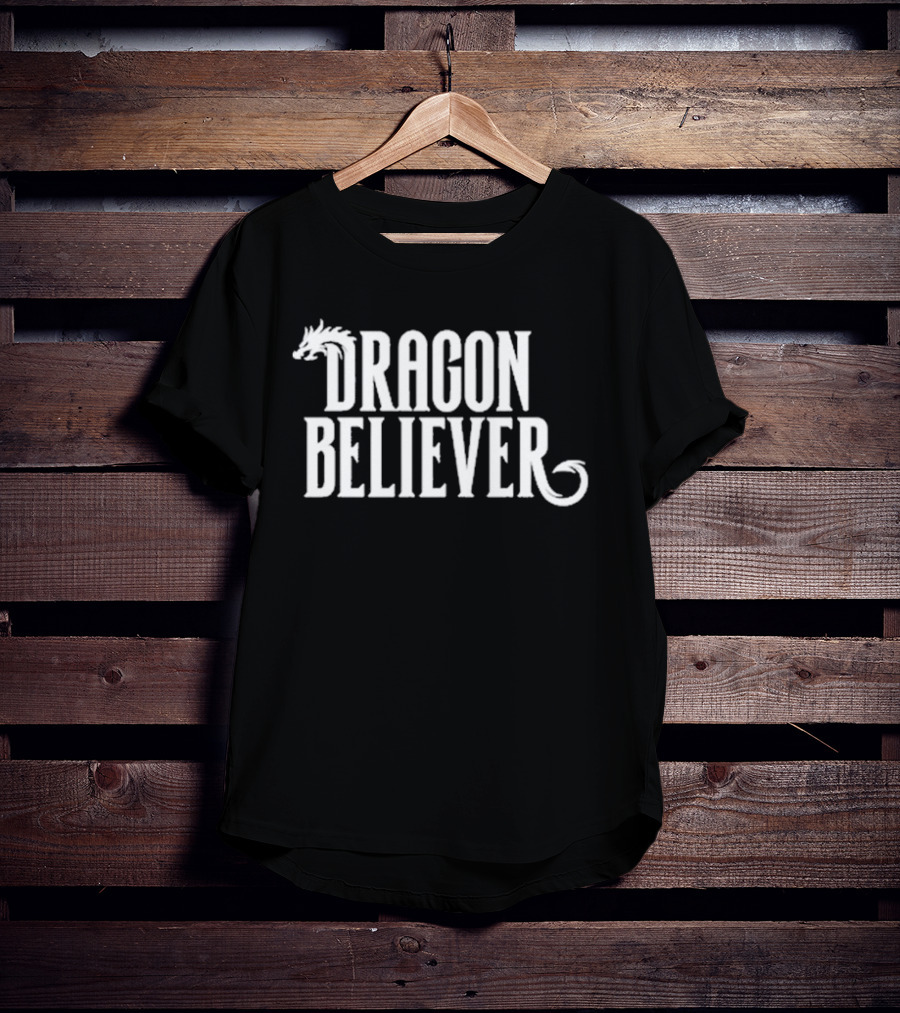 Dragon Believer Fantasy Typography With Dragon Head Accent T-Shirt