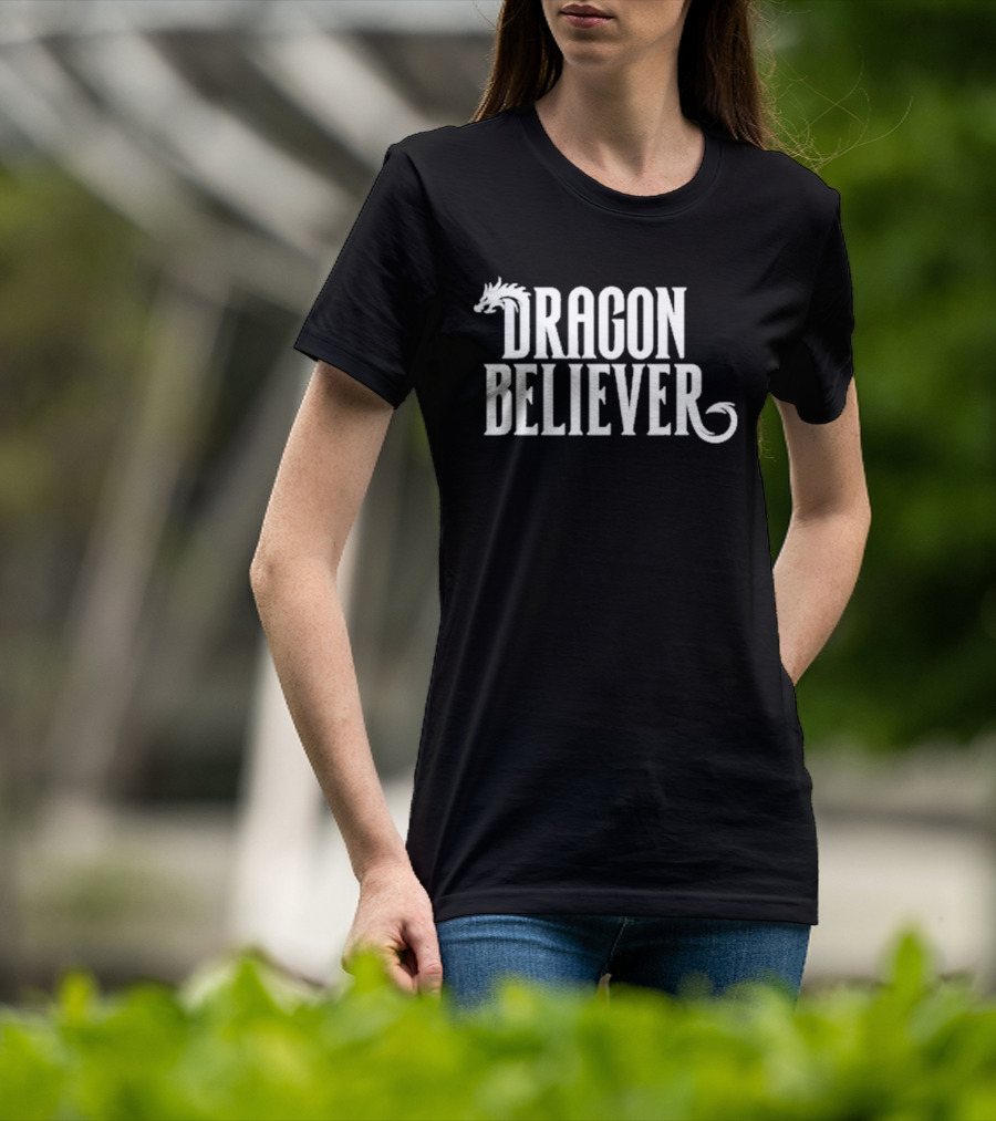 Dragon Believer Fantasy Typography With Dragon Head Accent T-Shirt