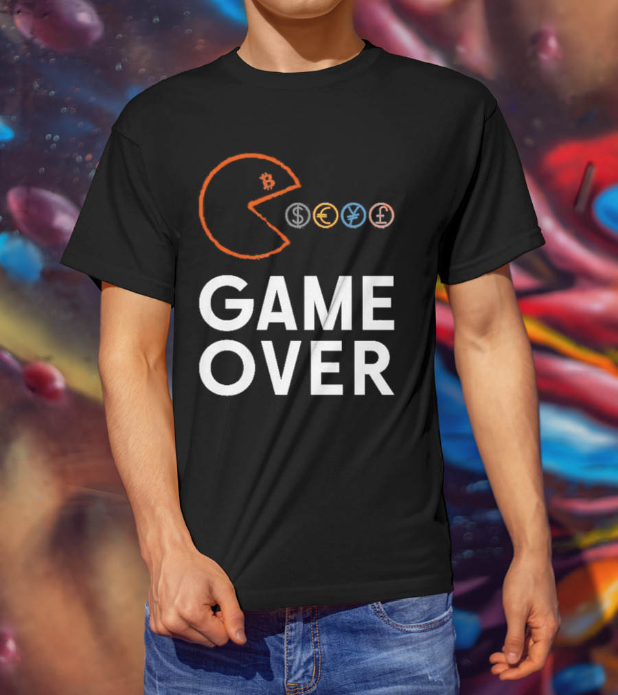 Game Over Bitcoin Pac-Man Eats Dollar Euro Yen Pound T-Shirt