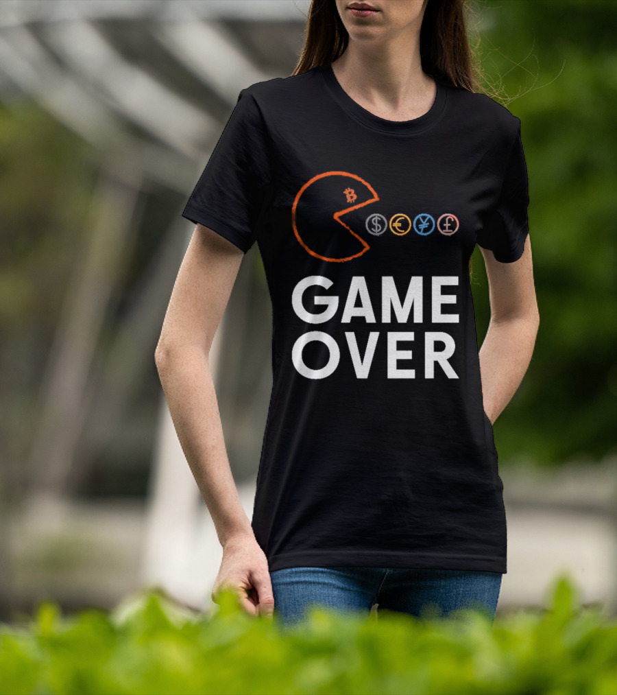 Game Over Bitcoin Pac-Man Eats Dollar Euro Yen Pound T-Shirt