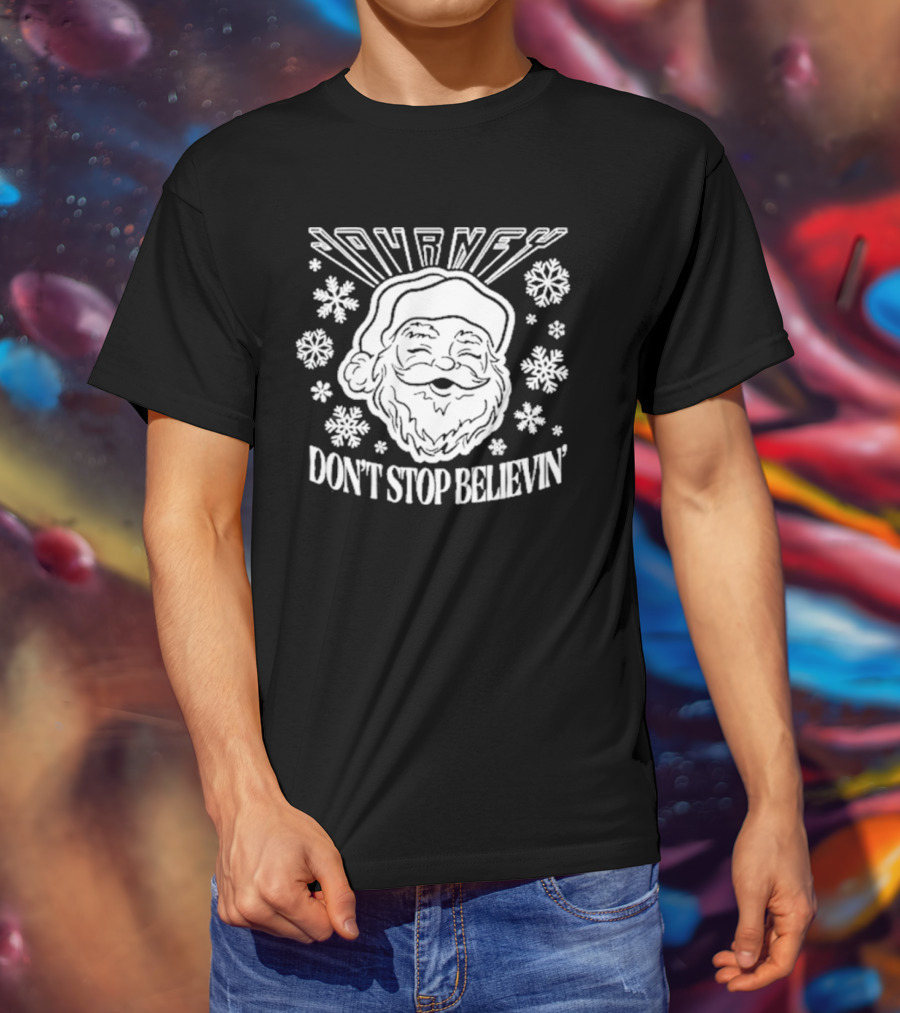 Journey Santa Don't Stop Believin' Snowflakes Holiday Tour T-Shirt