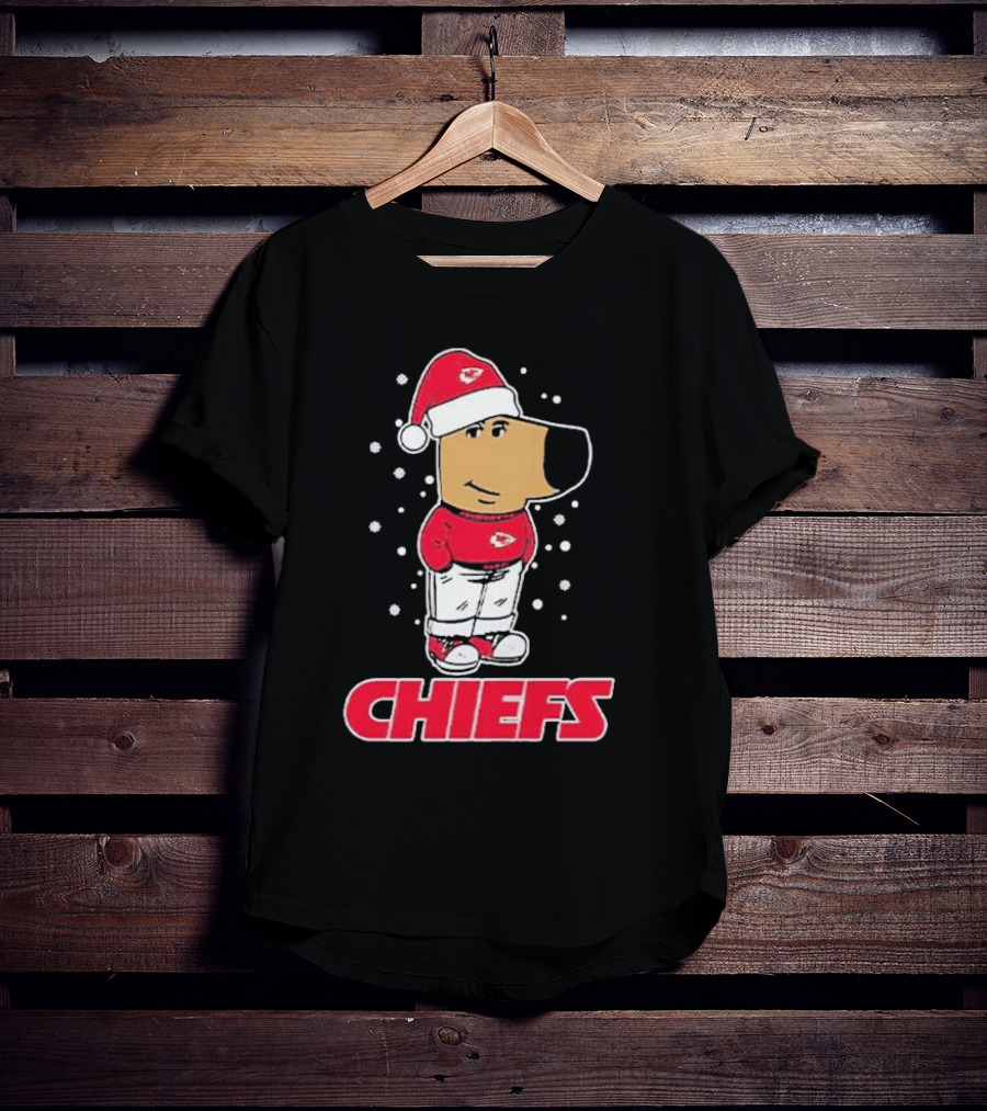 Chill Christmas Chiefs Santa Dog In Snowy Sweater And Hat T-Shirt