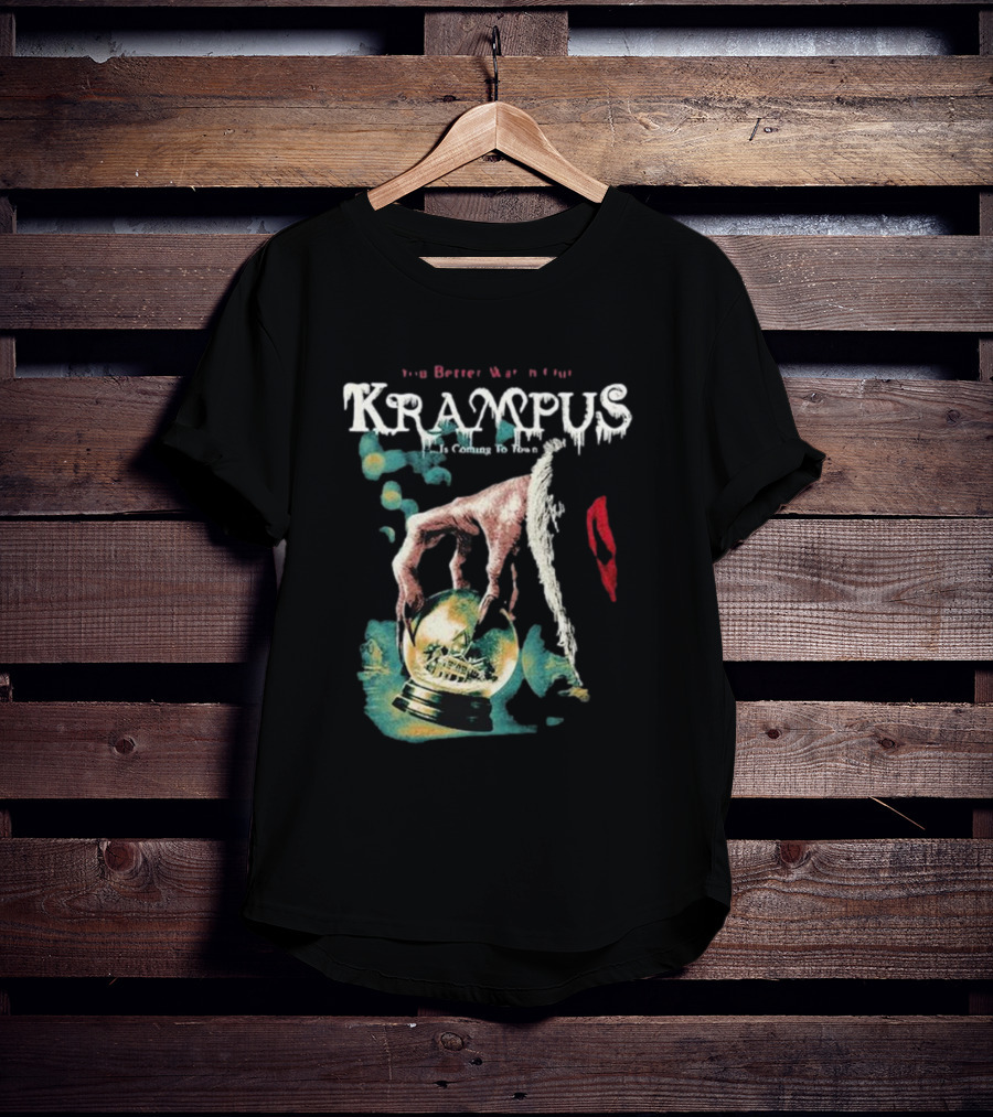 You Better Watch Out Krampus Is Coming To Town Creepy Hand Globe T-Shirt