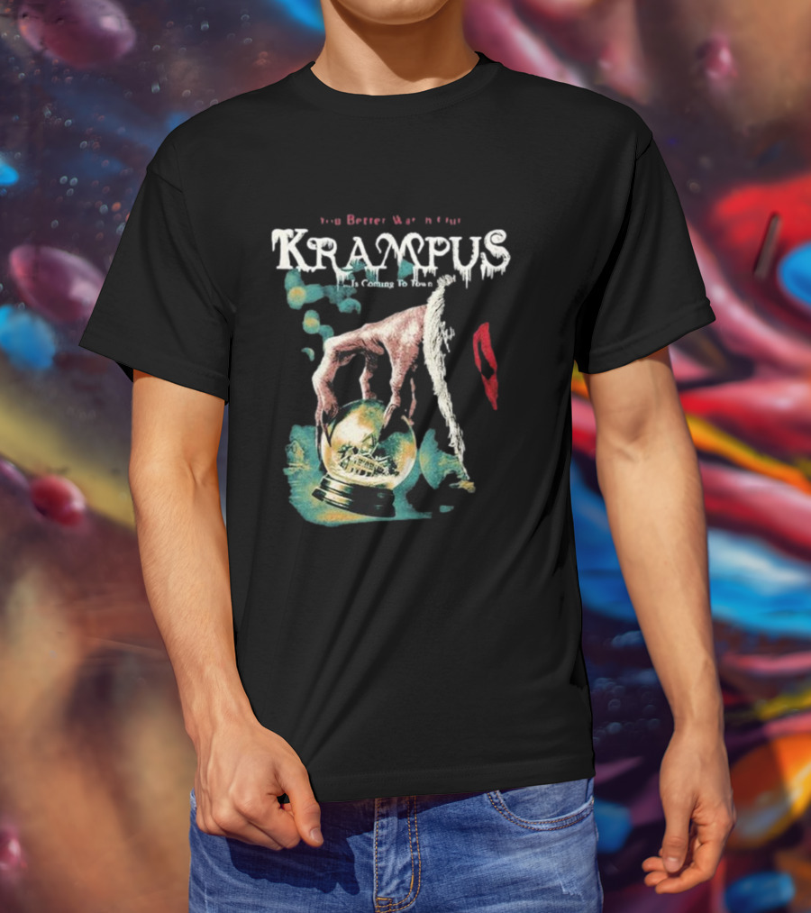 You Better Watch Out Krampus Is Coming To Town Creepy Hand Globe T-Shirt