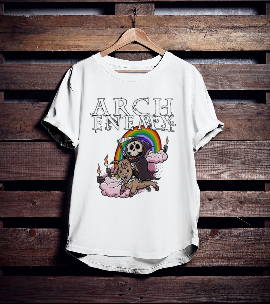 Arch Enemy Rainbow Reaper On Goat With Candles And Clouds T-Shirt